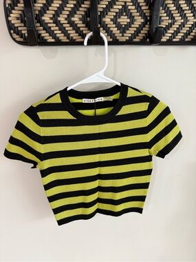Alice + Olivia Ciara Striped Metallic Cropped Sweater - Green/Black - XS - NWT